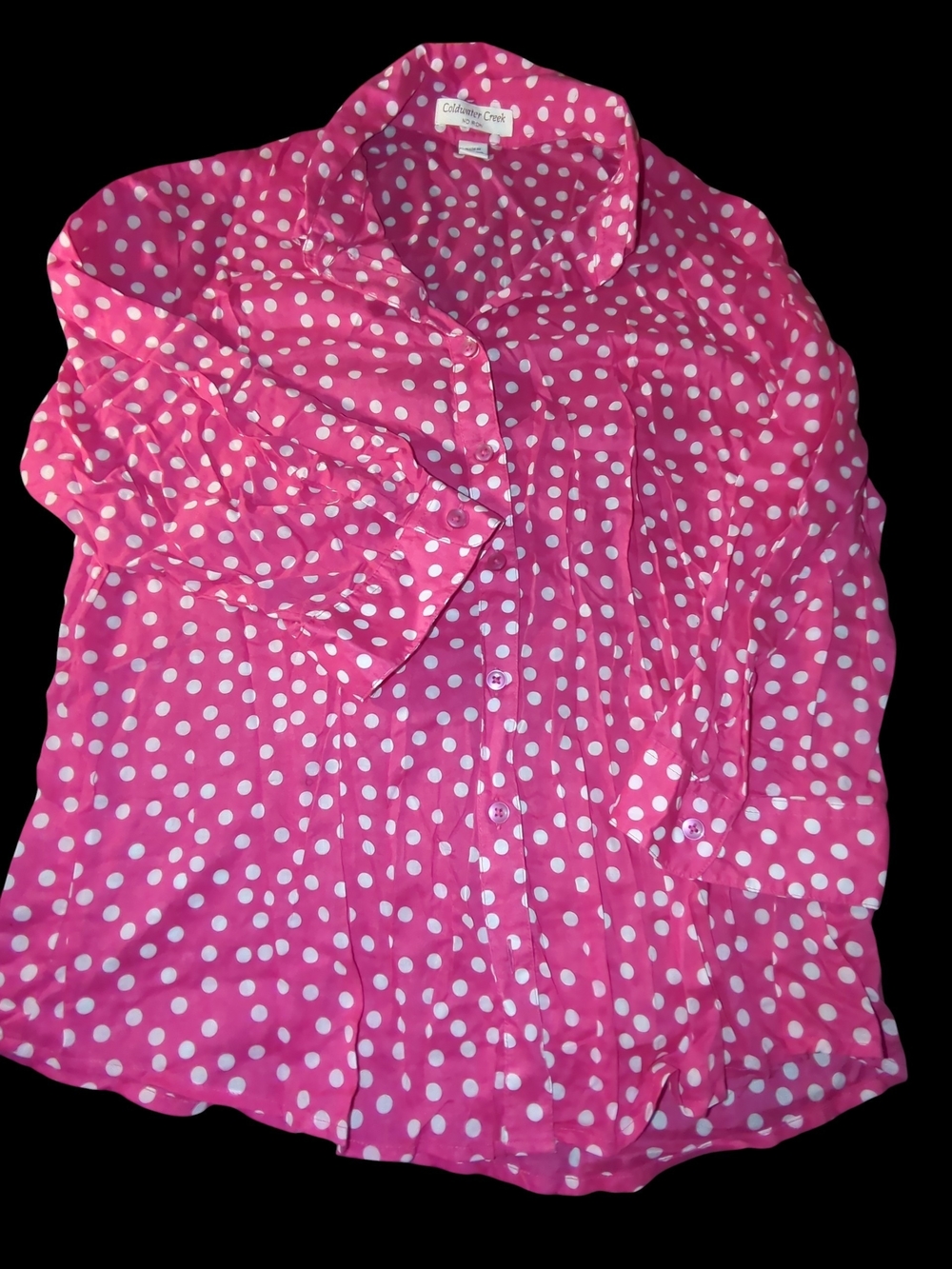 Coldwater Creek Hot Pink Polka Dot Button-Front Blouse Size PL